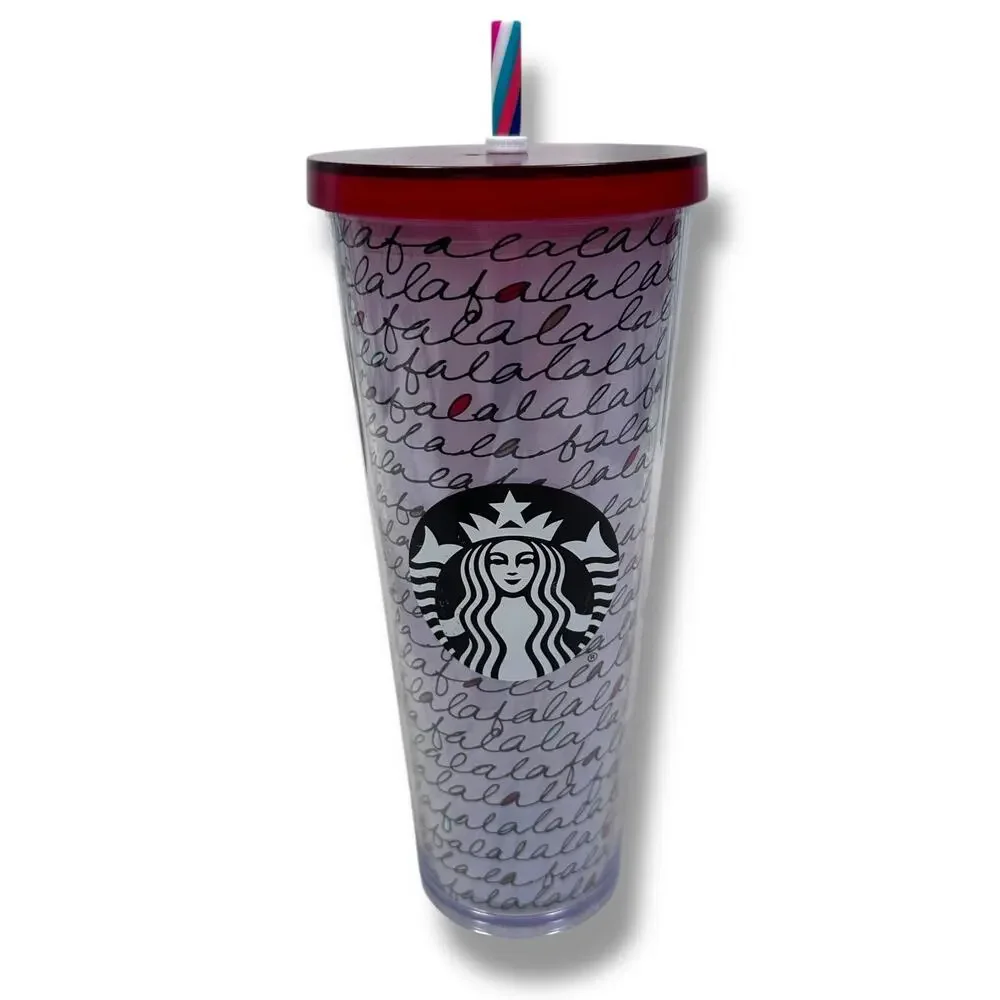Starbucks Falala Tumbler Cold Cup Purple‎ Christmas Holiday With Lid & Straw
